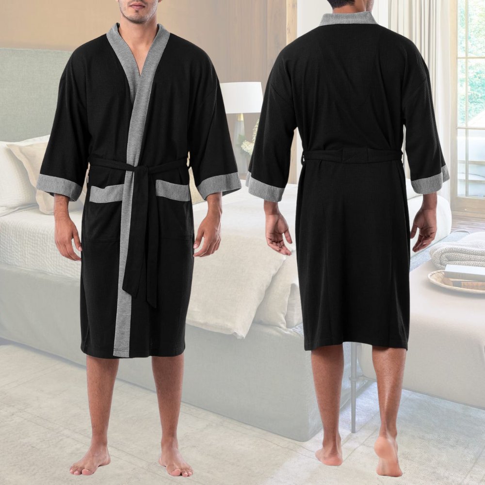 Waffle Bath Robe (Black)