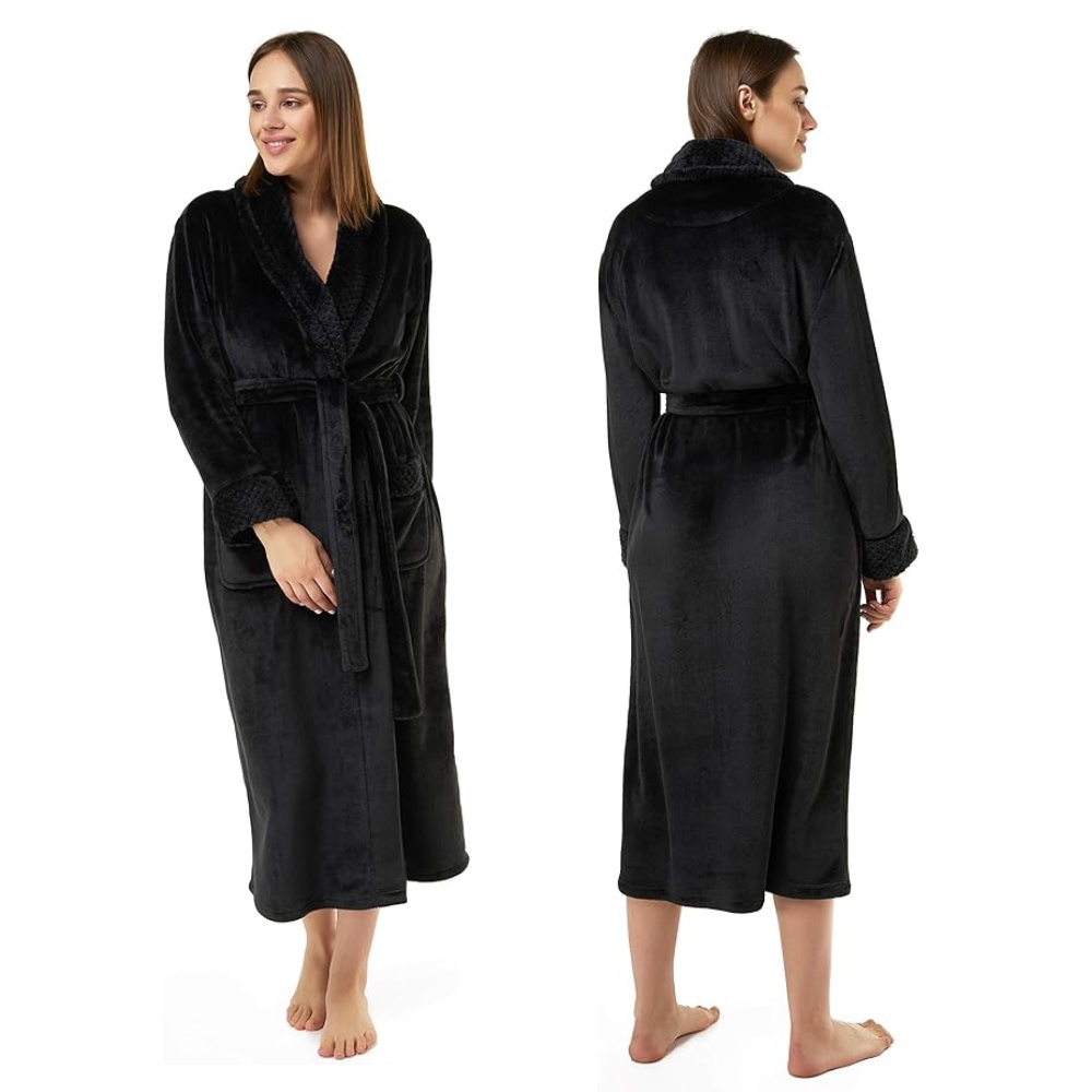 Ladies Fleece Bathrobes (Black)