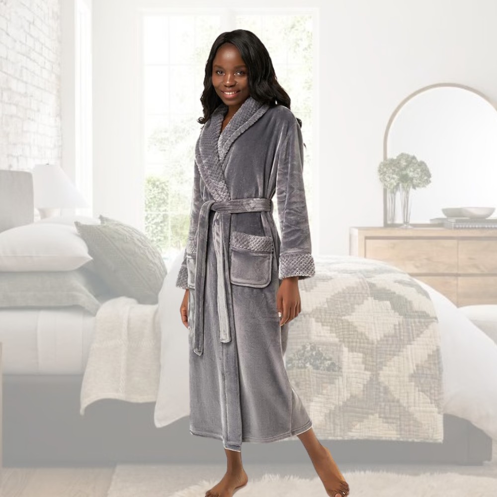 Ladies Fleece Bathrobes (Gray): image 2